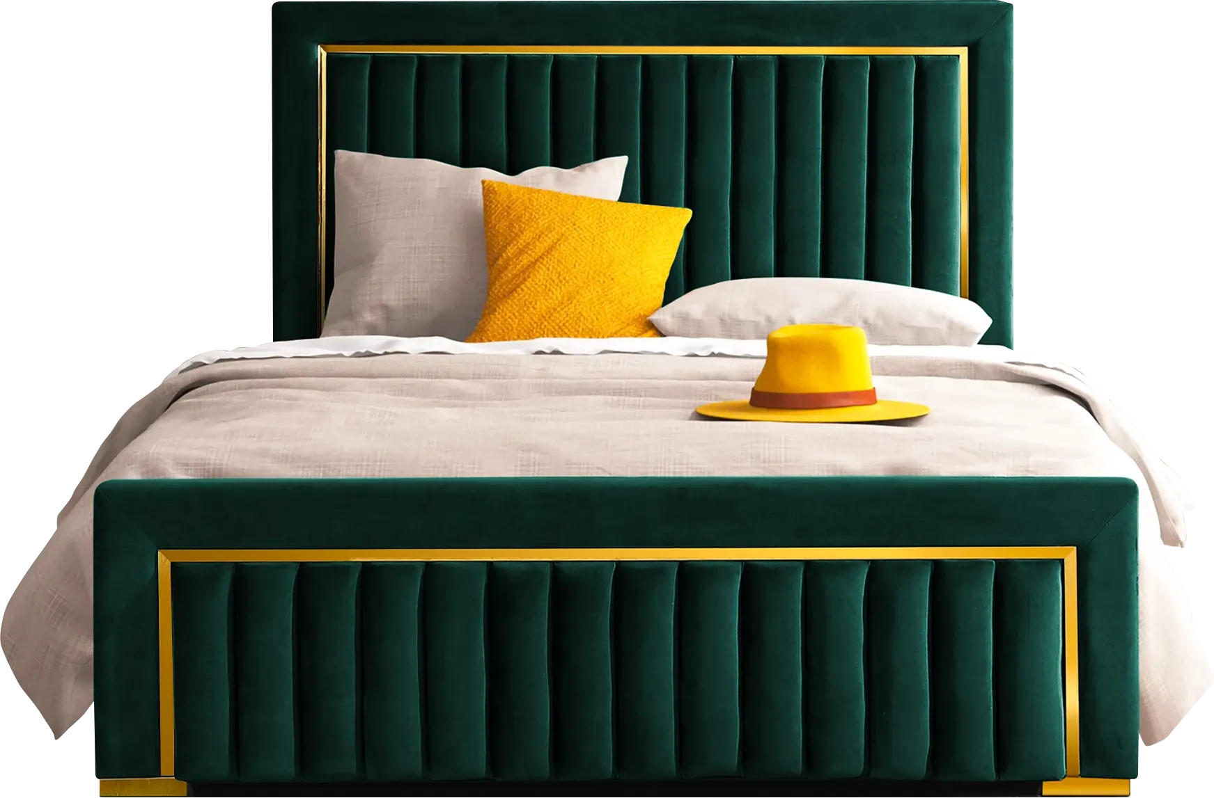 Emerald bed with gold trim